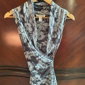 White House Black Market Gray Floral Surplice Top Small